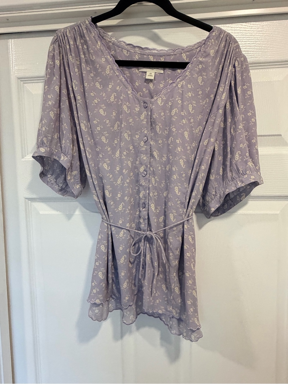 Treasure & Bond Lavender Floral Button-Front Tie-Waist Blouse